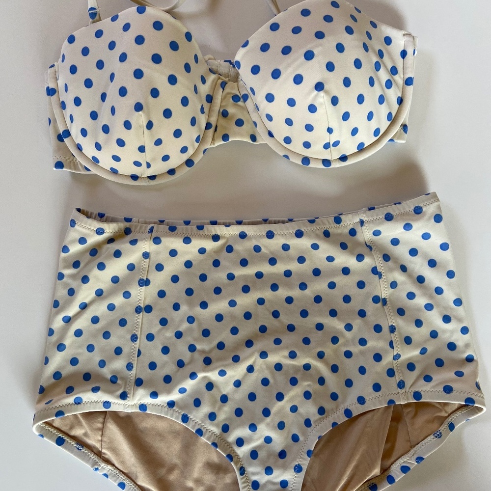 J Crew polka dot high rise bikini S/32D